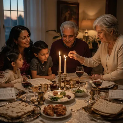 Family Gathered Around Passover Seder Table