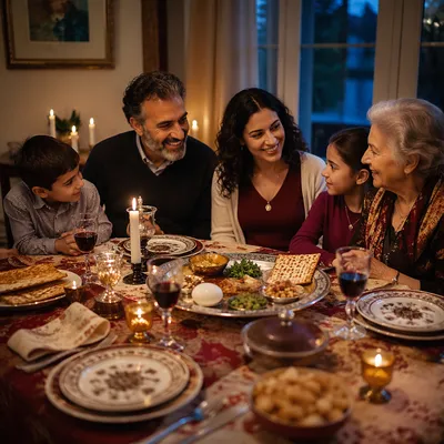 Family Gathered Around Passover Seder Table