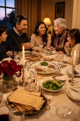 Family Gathering Around Passover Seder Table