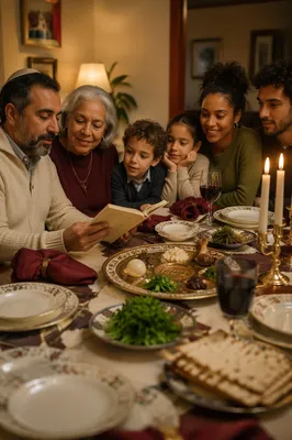 Family Gathered Around Passover Seder Table