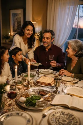 Family Gathered Around Passover Seder Table