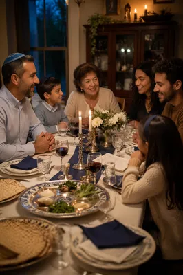 Family Gathered Around Passover Seder Table