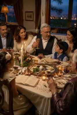 Multigenerational Family at Passover Seder Table