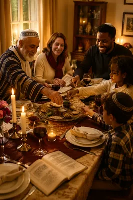 Family Gathered Around Passover Seder Table