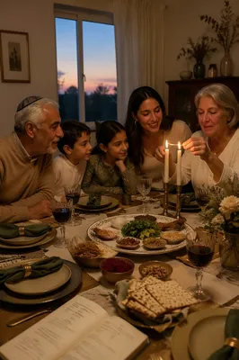 Family Gathered Around Passover Seder Table