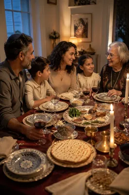 Family Gathered Around Passover Seder Table