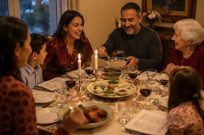 Family Gathering Around Passover Seder Table