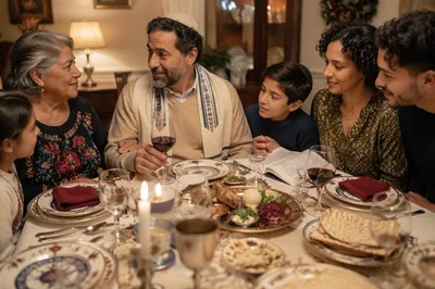 Family Gathered Around Passover Seder Table