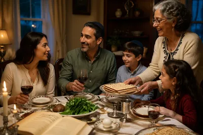 Family Gathered Around Passover Seder Table