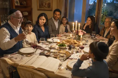 Multigenerational Family at Passover Seder Table