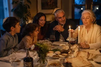 Family Gathered Around Passover Seder Table