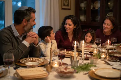 Family Gathered Around Passover Seder Table