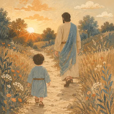 Father and Child on Sunset Path