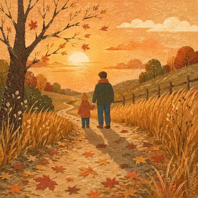 Father and Child on Autumn Path