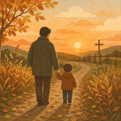 Father and Child on Autumn Faith Path