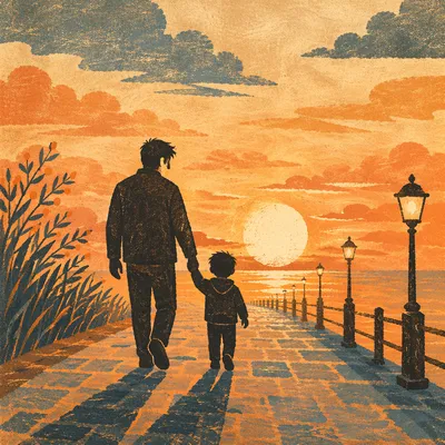 Father and Child Sunset Walk