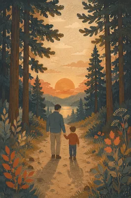 Father and Child Sunset Woodland Walk