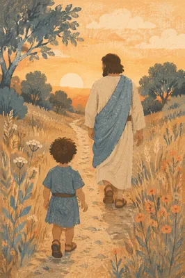 Father and Child on Sunset Path