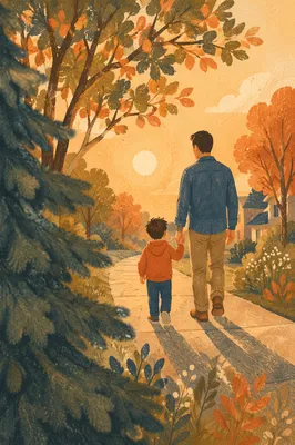 Father and Child on Sunset Park Path