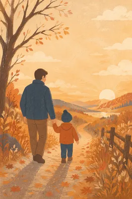 Father and Child on Autumn Path