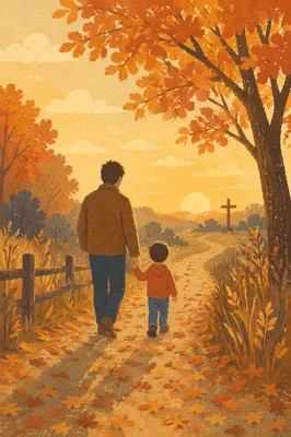 Father and Child Autumn Sunset Walk