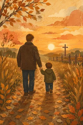 Father and Child on Autumn Faith Path