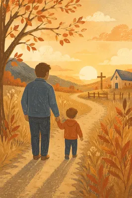 Father and Child on Autumn Faith Path
