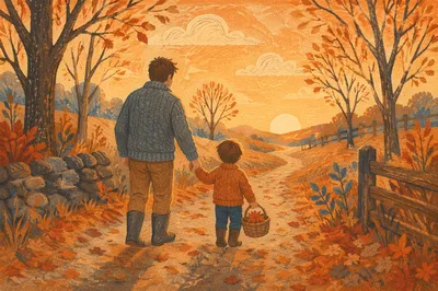 Father and Child on Autumn Path