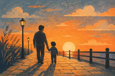Father and Child Sunset Walk