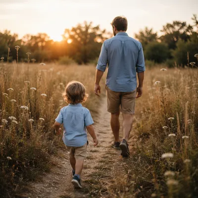 Father and Child on Sunset Path