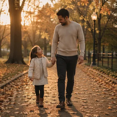 Father and Daughter on Autumn Path