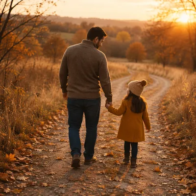 Father and Daughter on Autumn Path