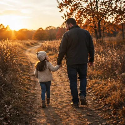 Father and Daughter on Autumn Path