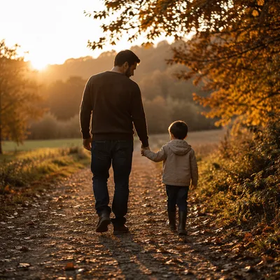 Father and Child on Autumn Path