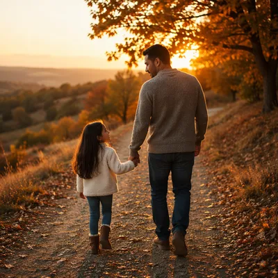 Father and Daughter on Autumn Path