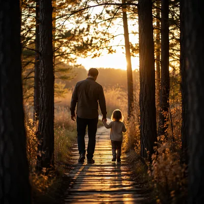Father and Child Sunset Forest Walk