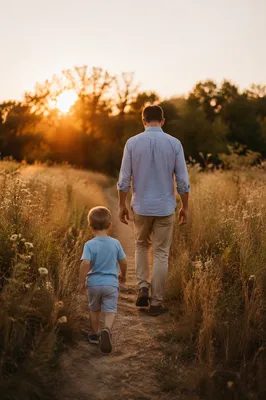 Father and Child Walking at Sunset