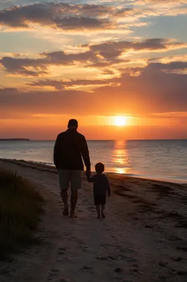 Father and Child Sunset Coastal Walk