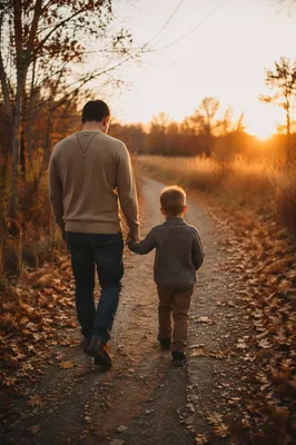 Father and Child Autumn Sunset Walk
