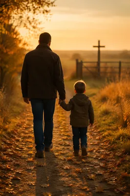 Father and Child on Autumn Faith Path