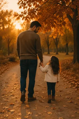 Father and Daughter on Autumn Path