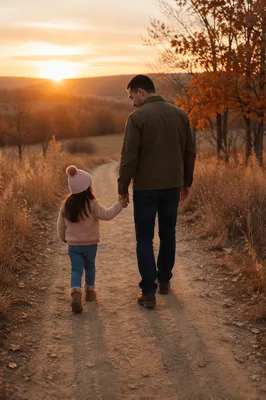 Father and Daughter on Autumn Path
