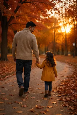 Father and Daughter on Autumn Path