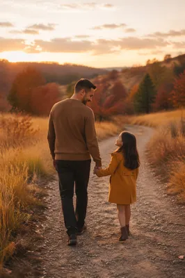 Father and Daughter on Autumn Path