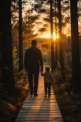 Father and Child Sunset Woodland Walk