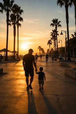 Father and Child Sunset Promenade Walk