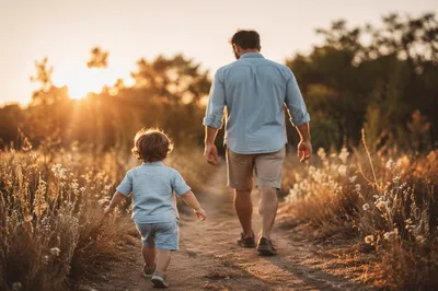 Father and Child on Sunset Path