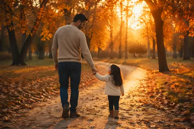 Father and Daughter on Autumn Path