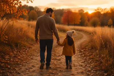 Father and Daughter on Autumn Path