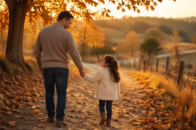Father and Daughter on Autumn Path